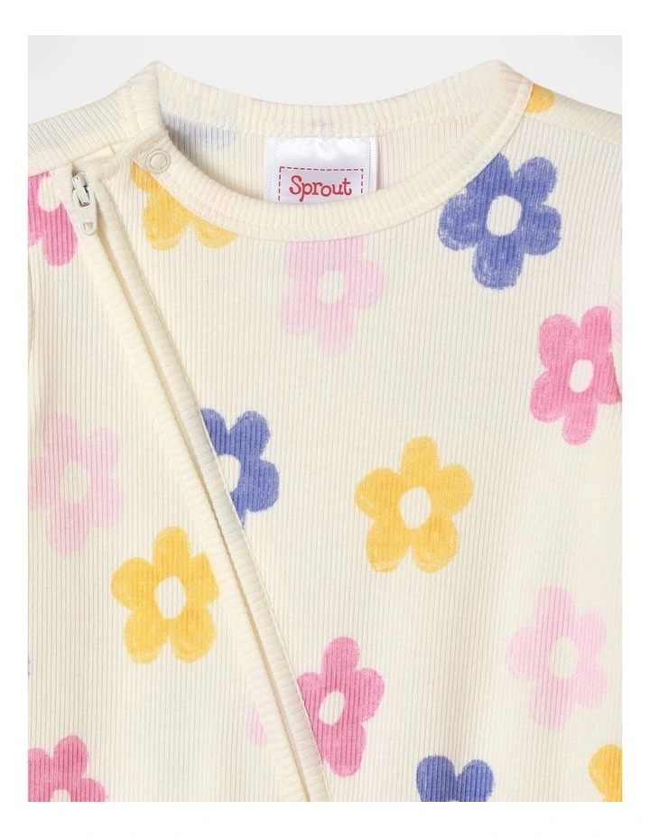 Essential Rib Floral Coverall in Cream