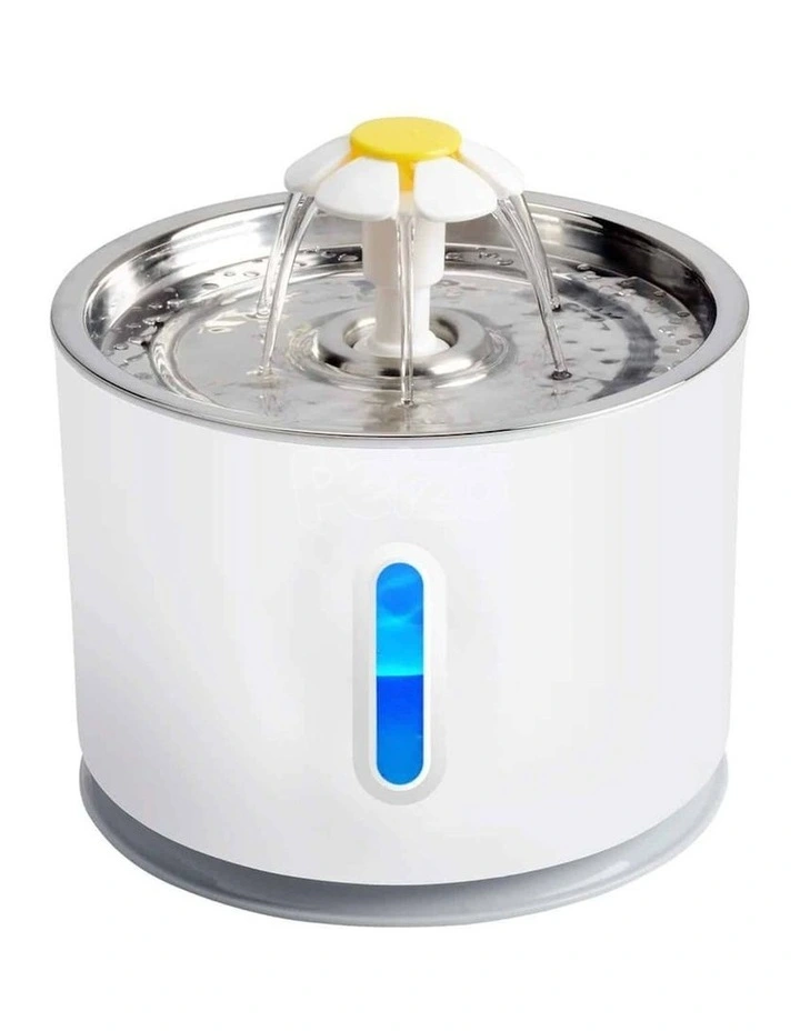 Pet Stainless Steel Water Fountain with LED 2.4L in Grey