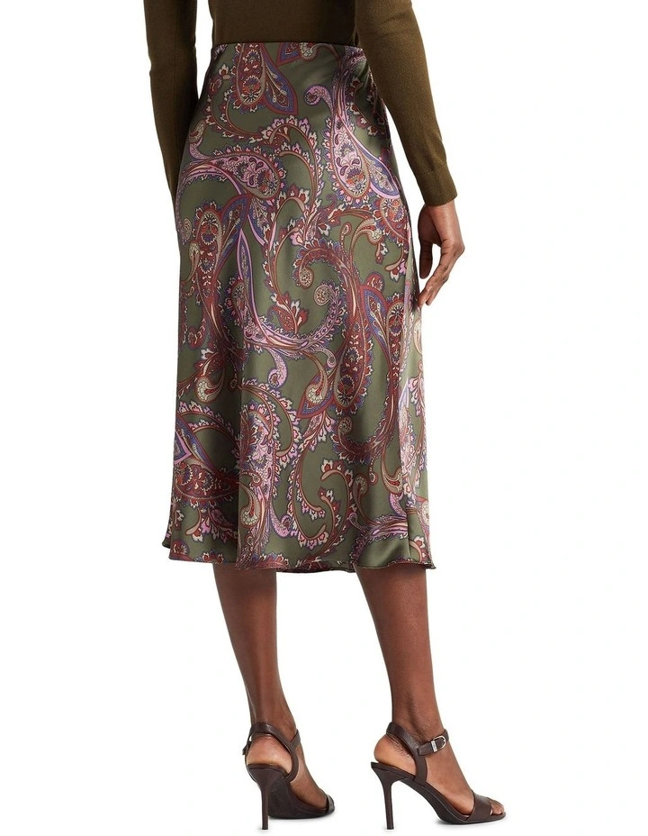 Paisley Satin Charmeuse Skirt in Green