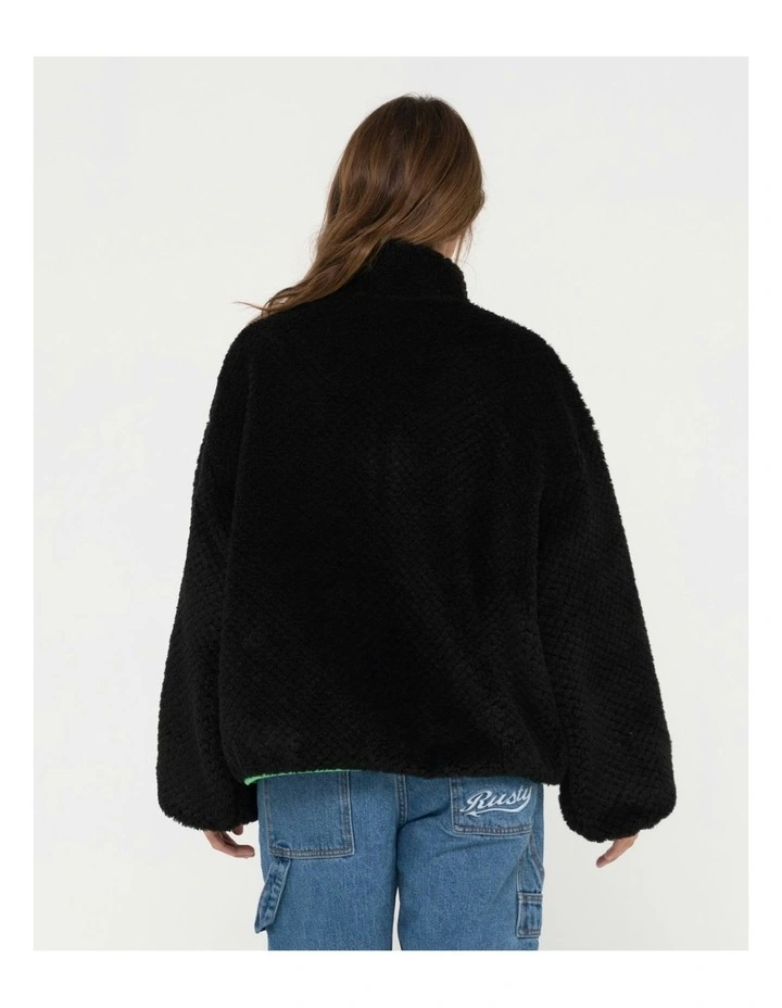 Ollie Sherpa Zip Through Fleece Jacket in Black