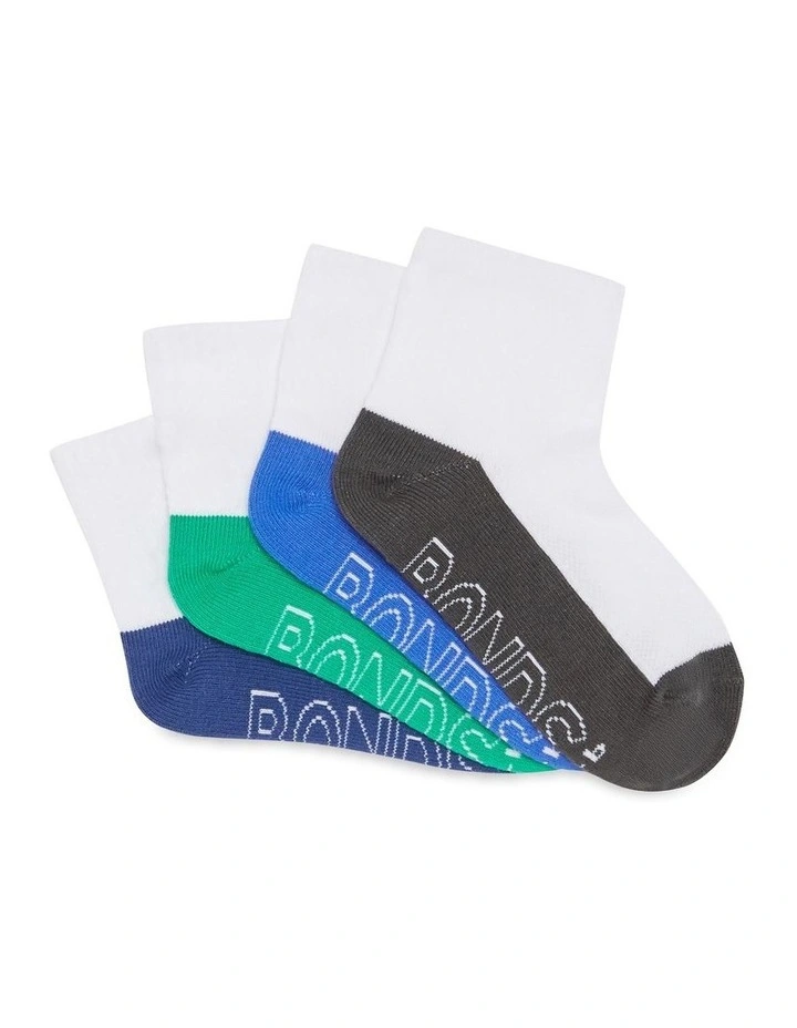 Kids Logo Light Quarter Crew Socks 4 Pack in Multi
