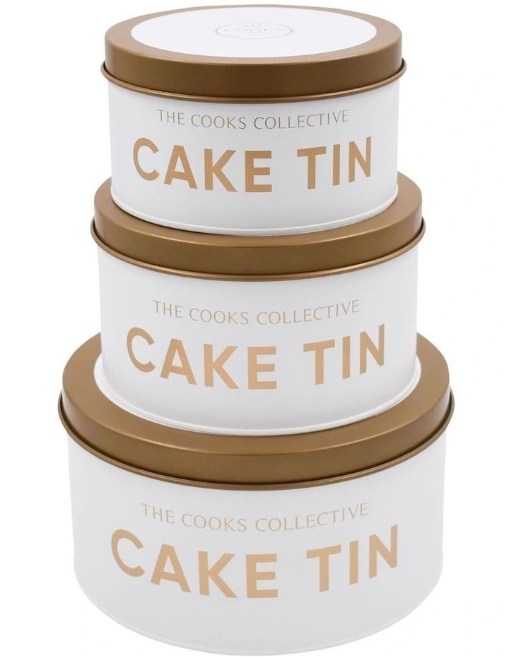 Baking Cake Tins Set of 3 in White/Gold