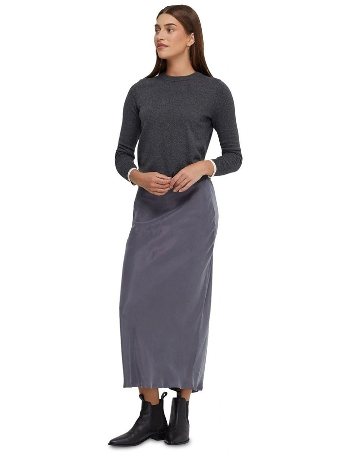 Madeline Stripe Cuff Knit Top in Charcoal