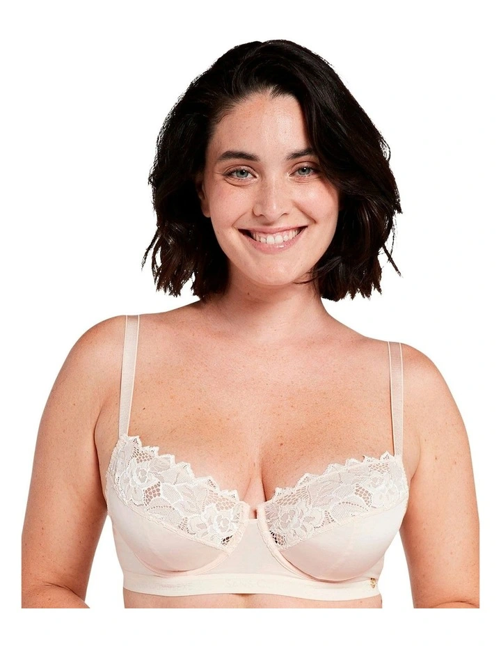 Arum Gloss Wired Half Cup Longline Bra with Lace in Powder Ivory
