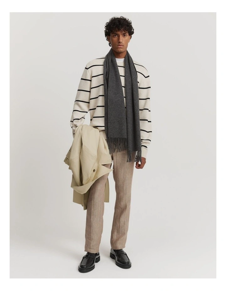 Australian Cotton Stripe Crew Neck Knit in Oat Milk