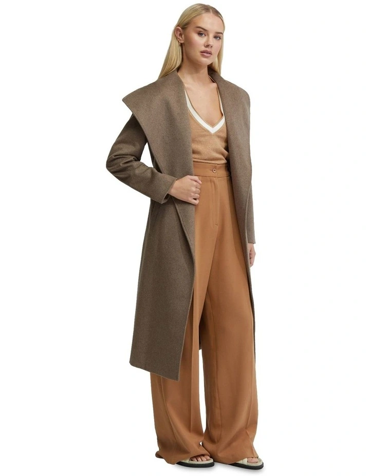 Gia Wool Rich Waist Tie Coat in Nutshell