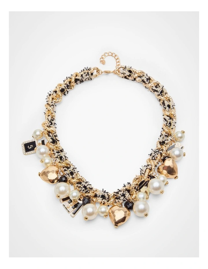 Short Paris Charm Necklace in Black/Gold