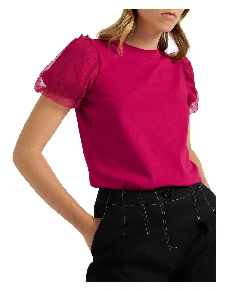 Take Five Mix Media Tee in Magenta