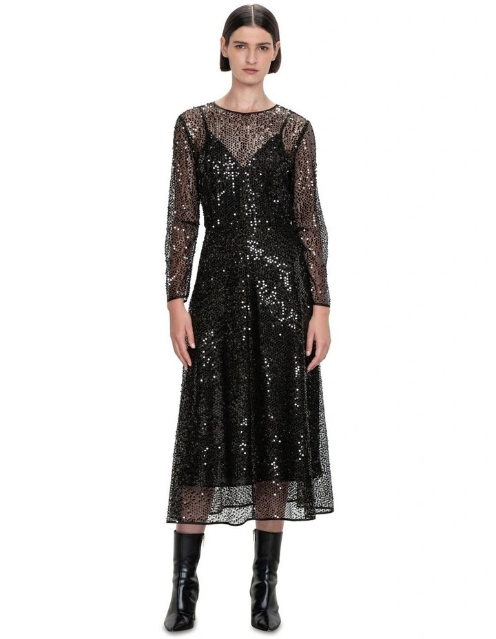 Sequinned Lurex Midi Dress in Black