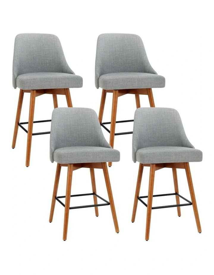 Bar Stools Dining Chairs Wooden Kitchen x4 in Grey