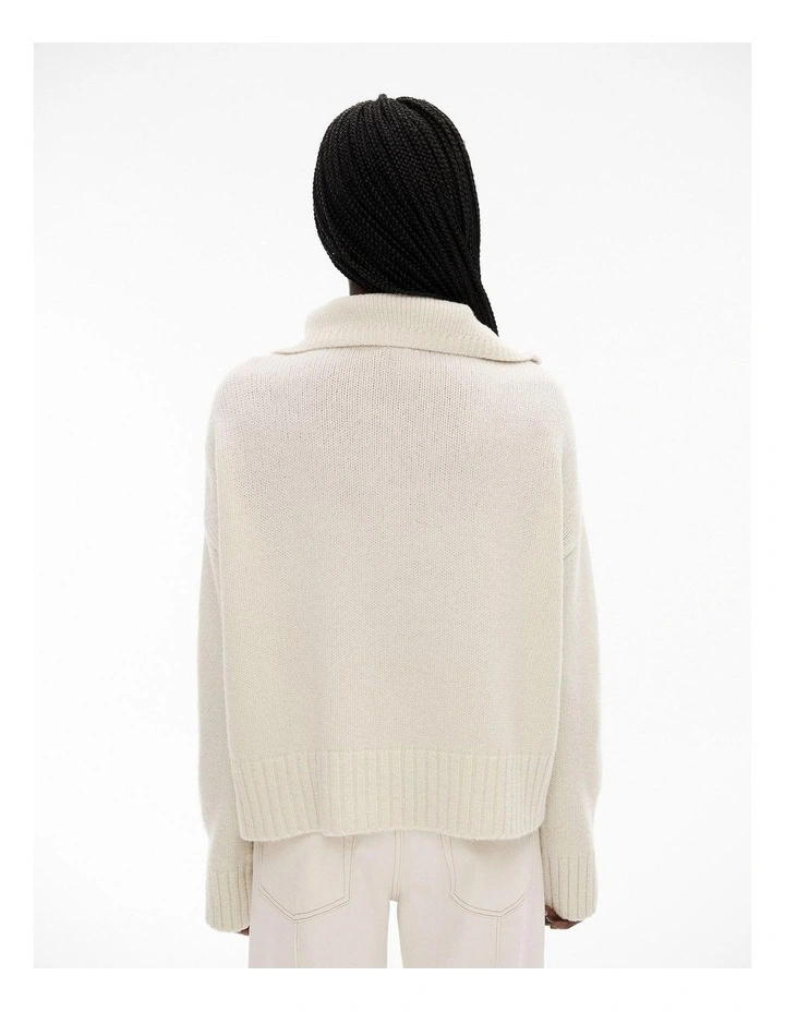 Wool Blend Zip Front Knit in Cream