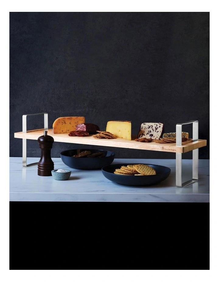 Multi Height Serving Board Large 75cm x 20cm in Natural/Stainless Steel