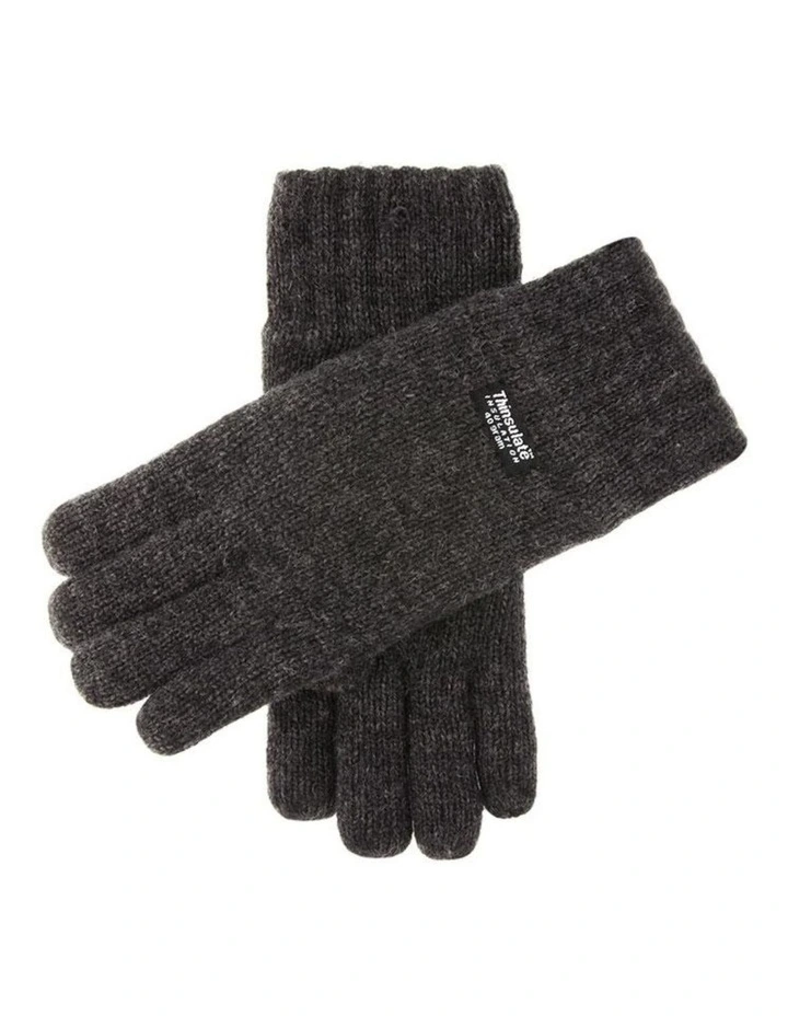 Wool Blend Insulated Knit Gloves in Charcoal Marle