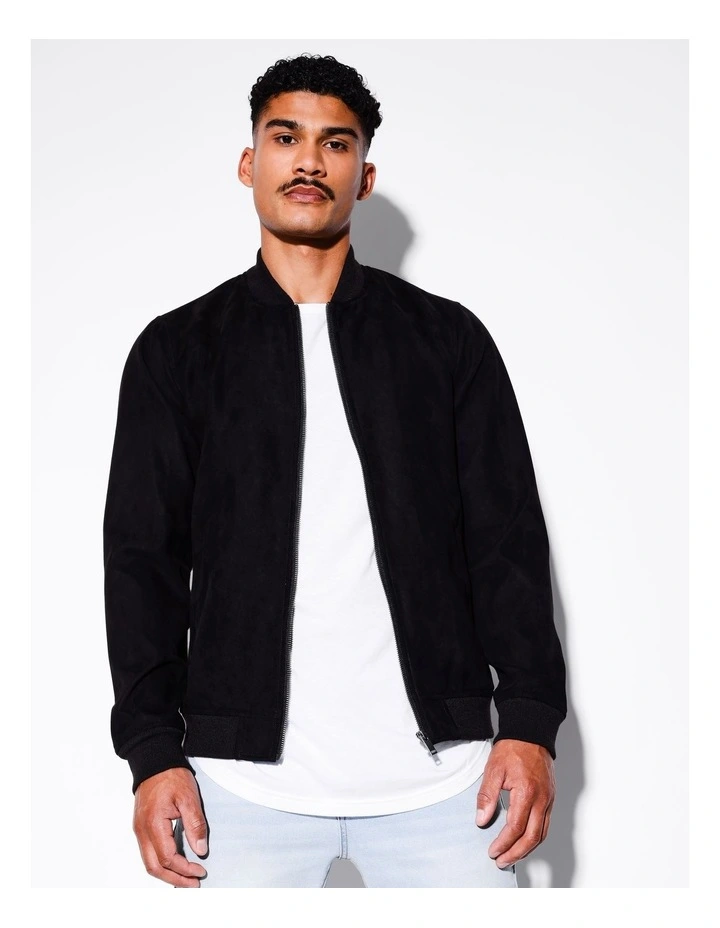 Travis Sueded Bomber Jacket in Black