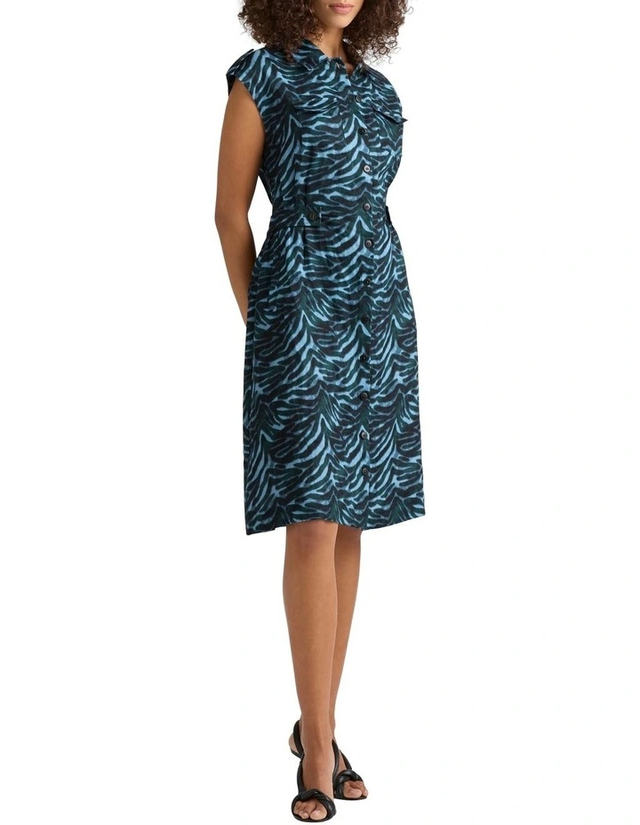 Sesia Linen Dress in Blue Multi