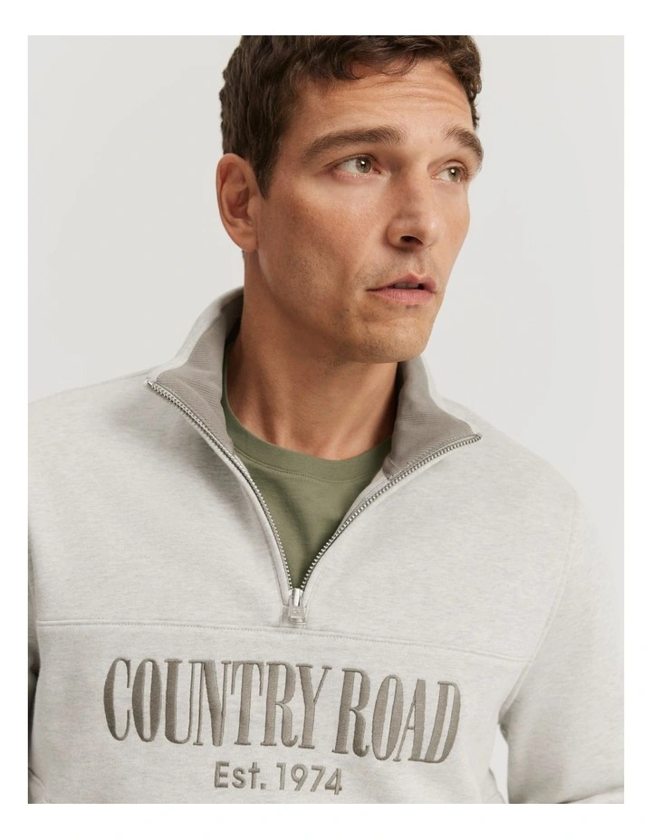 Verified Australian Cotton Half Zip Heritage Sweat in Grey Marle