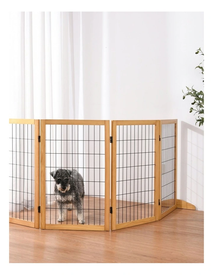 4 Panel Freestanding Pet Gate in Natural Pinewood