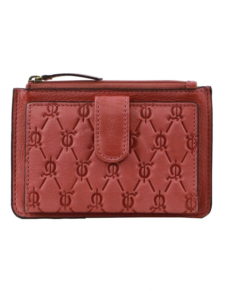 Pattern Embossed Leather Zip Wallet in Marsala