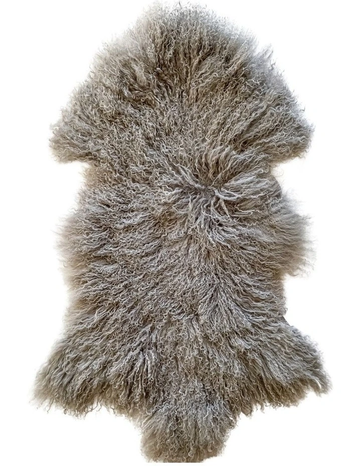 Long Wool Mongolian Sheepskin Rug in Grey