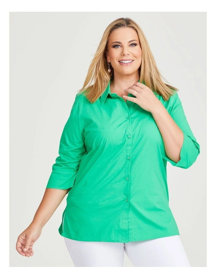 Stretch Cotton Poplin Shirt in Verde Green