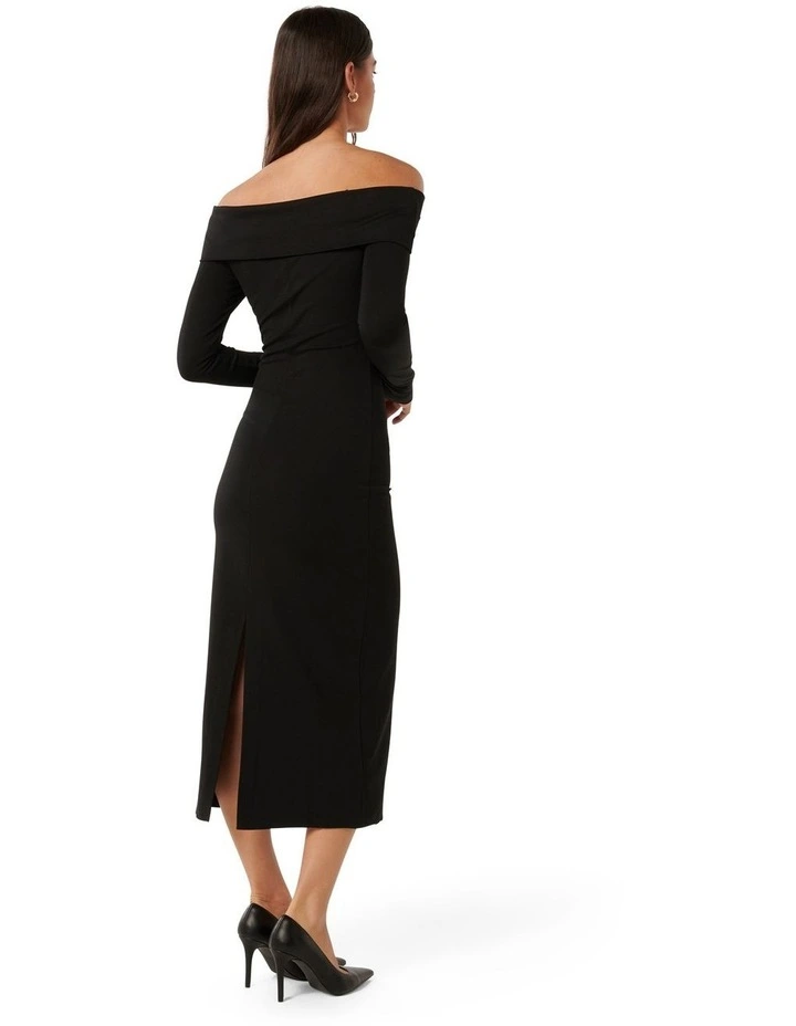 Louise Long Sleeves Midi Dress in Black
