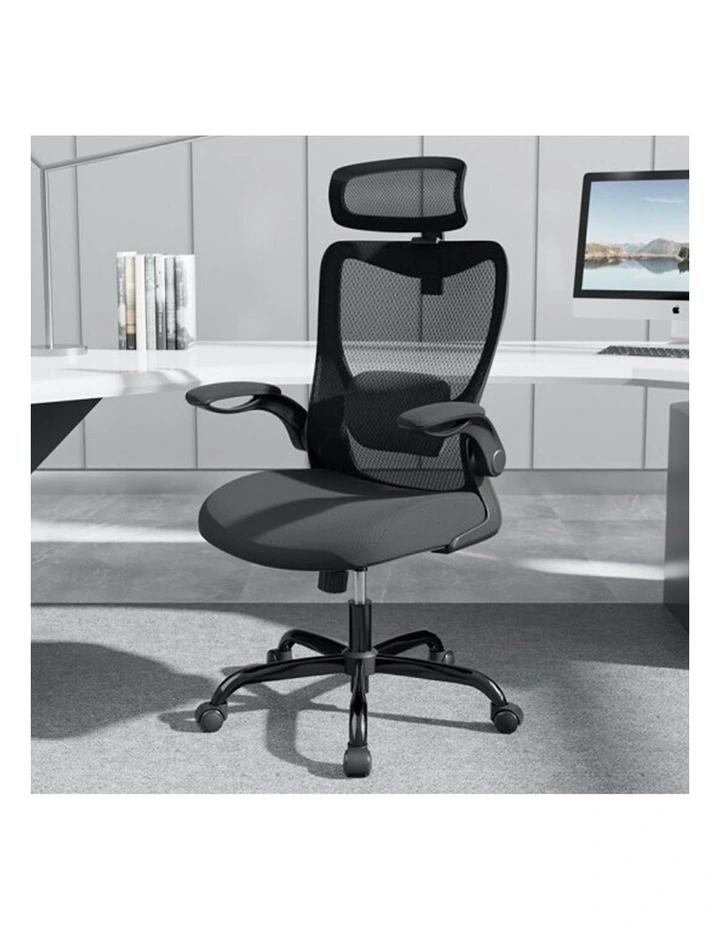 Mona Ergonomic High Back Flipped Armrest Task Chair in Black