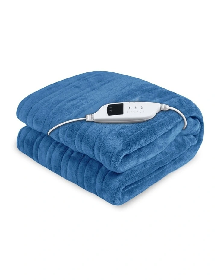 Heated Electric Blanket Warm Fleece in Winter Blue