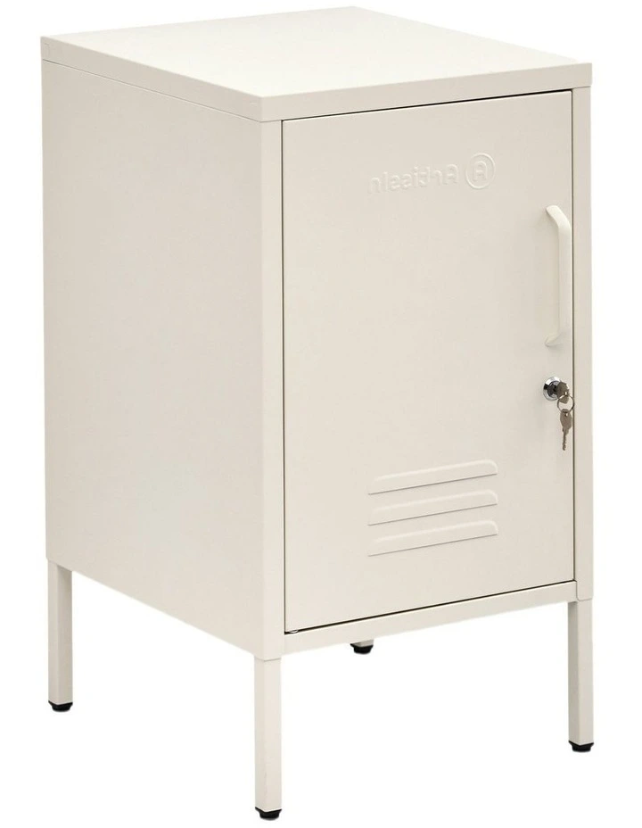 Bedside Table Metal Cabinet in Minni White