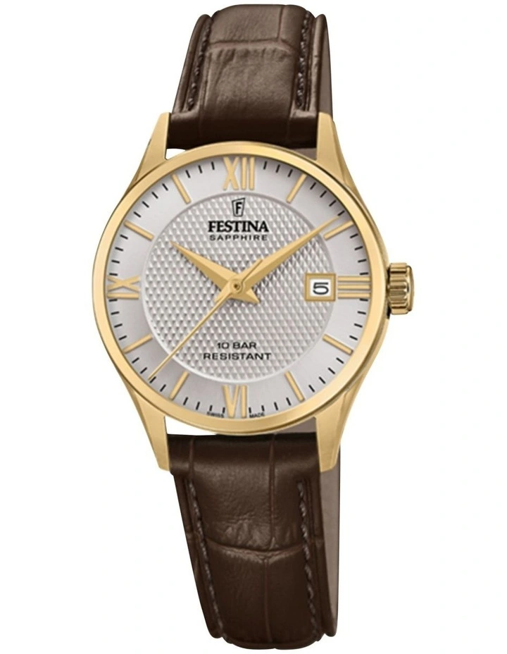 Swiss Stainless Steel Watch in Brown