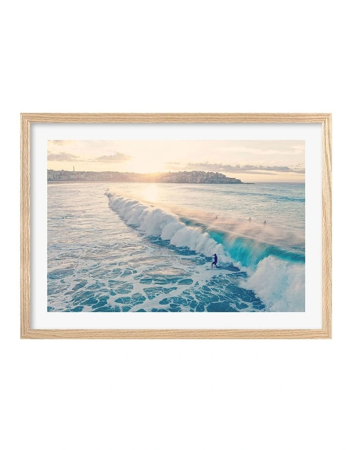 Australian Made Bondi Surf Break Art Print A2 in Natural Frame