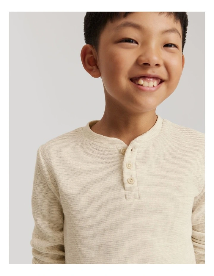 Slub Texture Henley Top in Oatmeal Marle