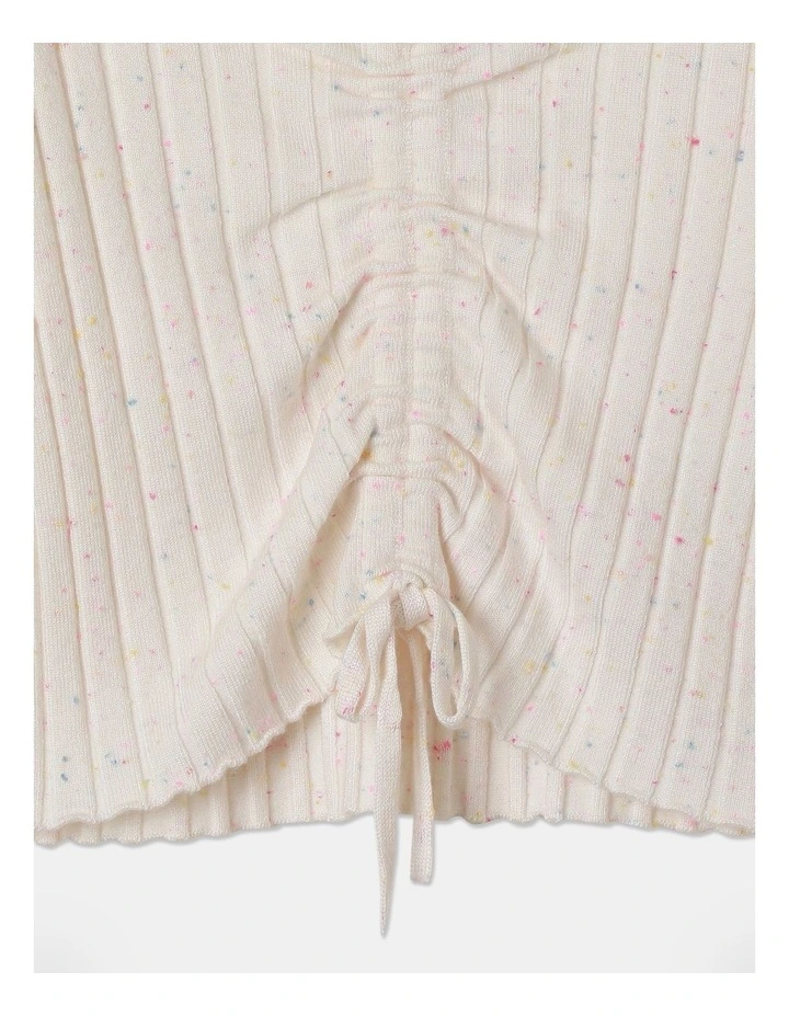 Long Sleeve Ruched Rib Top in Vanilla