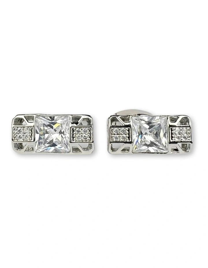Diamante Bar Cufflink in Silver