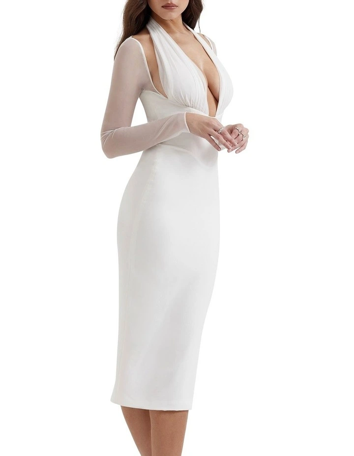 Yasmin Plunge Midi Dress in White
