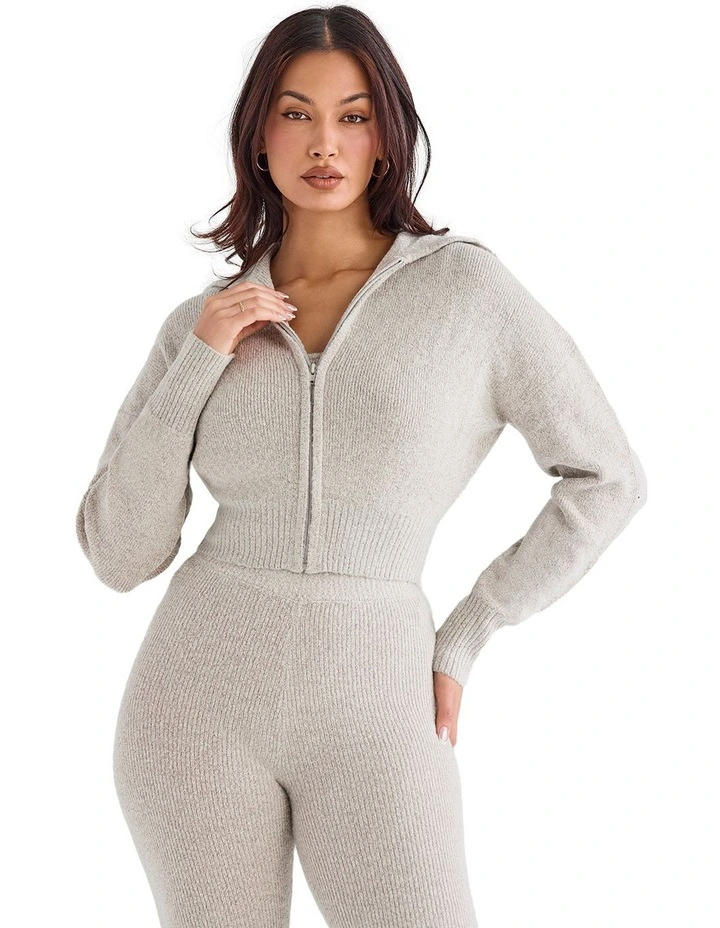 Blaise Marl Knit Cropped Cardigan in Beige