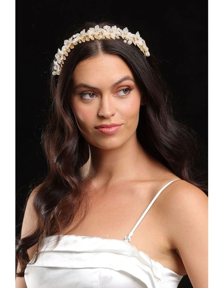 Fleur Headband in Gold/Pearl