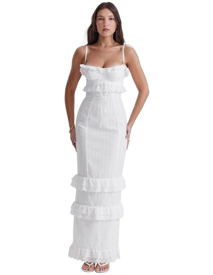 Eve Broderie Maxi Dress in White