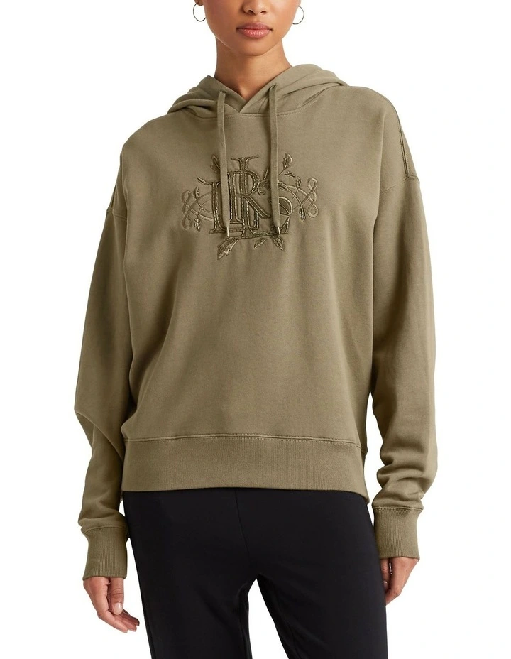 Beaded-Logo French Terry Hoodie in Green