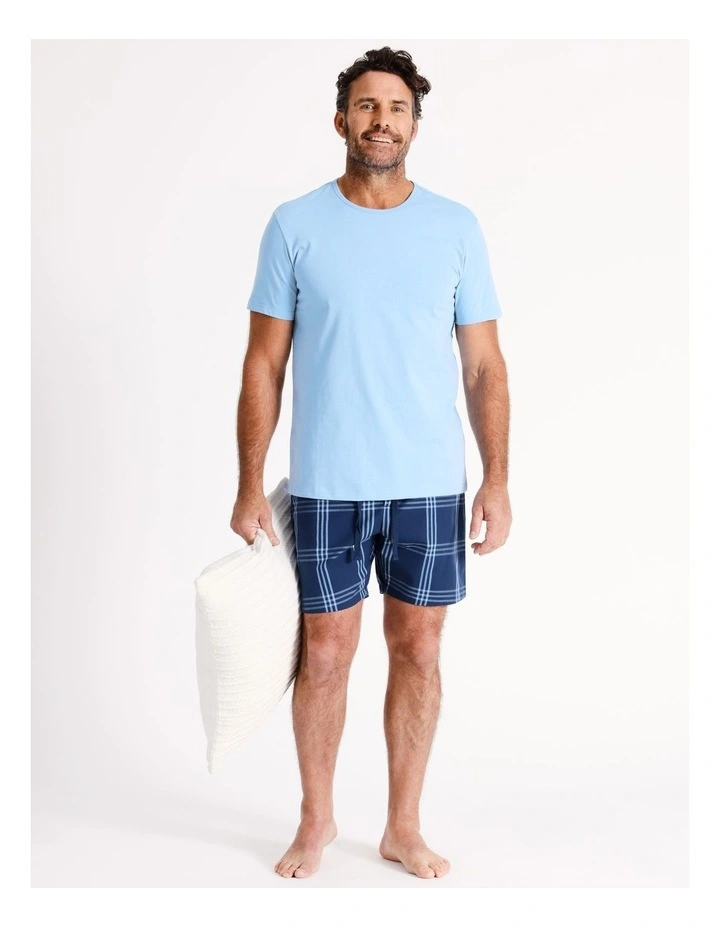 Short Sleeve Soft Wash Tee & Short Set Summer Grid Check in Blue