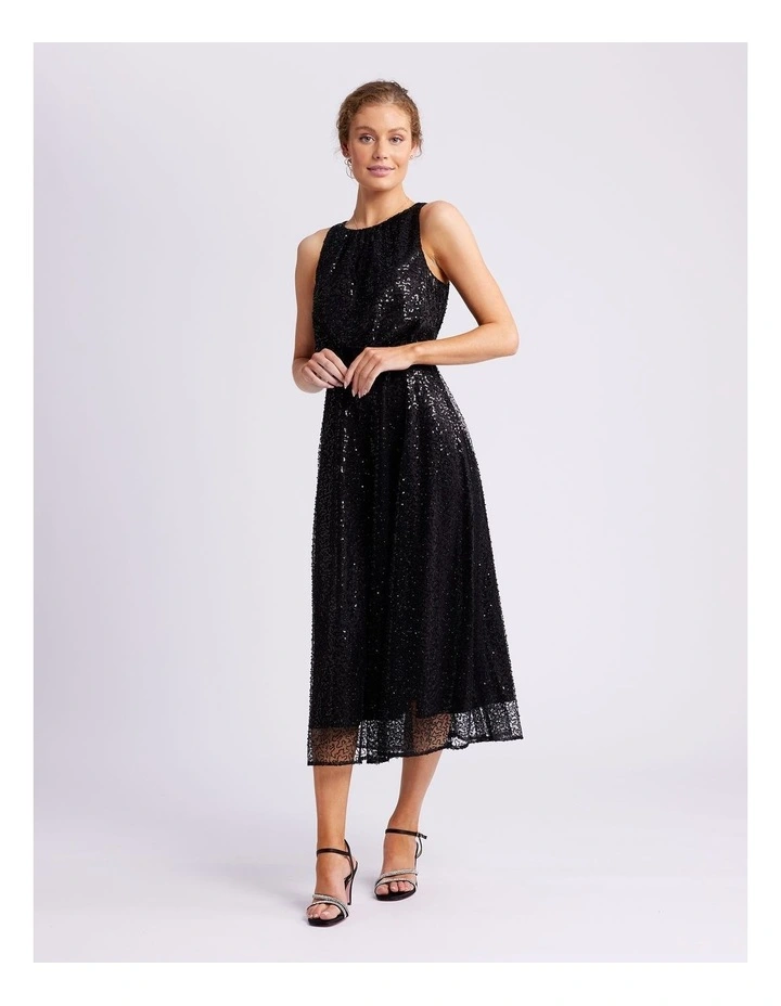 Venetian Midi Dress in Black
