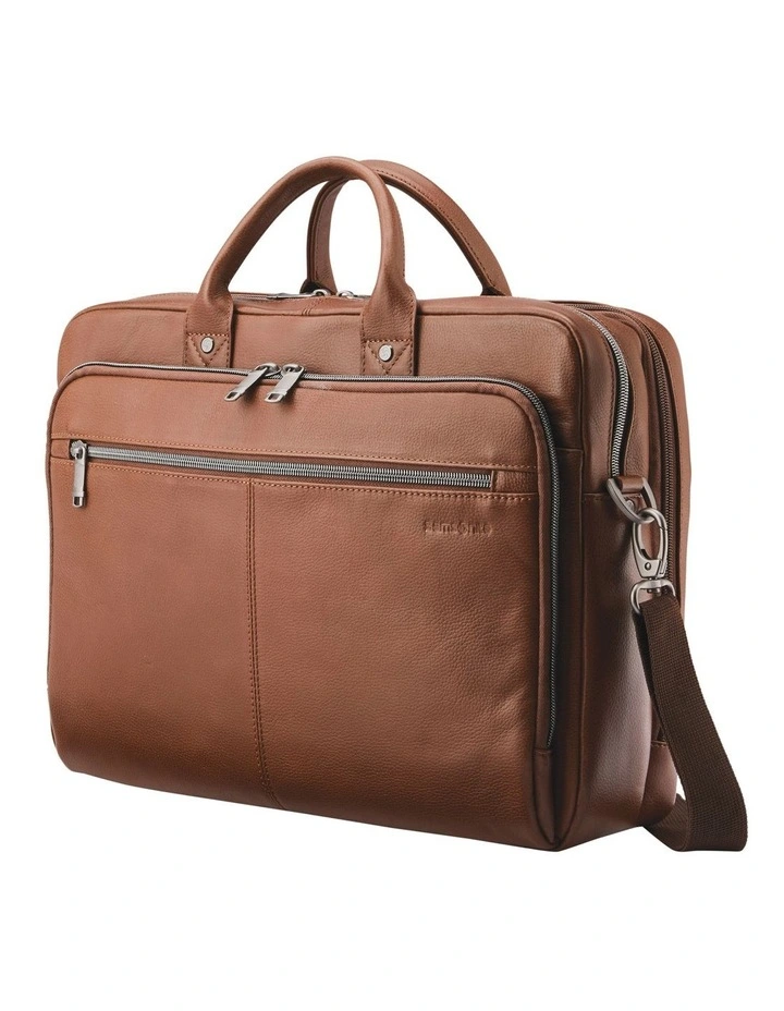 Classic Leather Toploader Briefcase in Cognac Brown