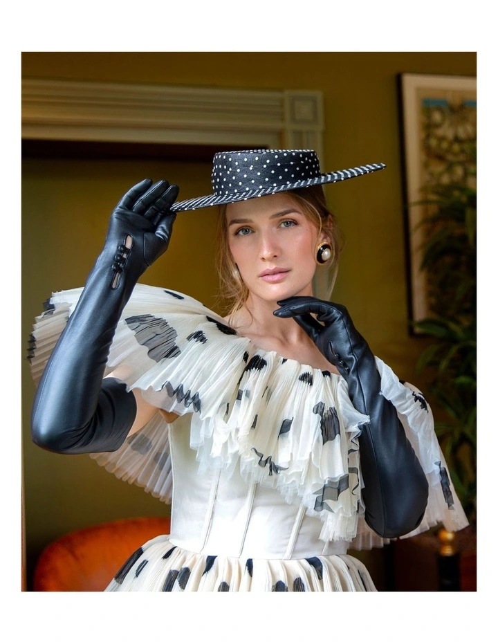 Long Opera Length Leather Gloves in Black