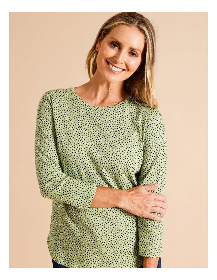 Organic Cotton Wardrobe Staple 3/4 Sleeve Tee In Khaki Pebble Spot