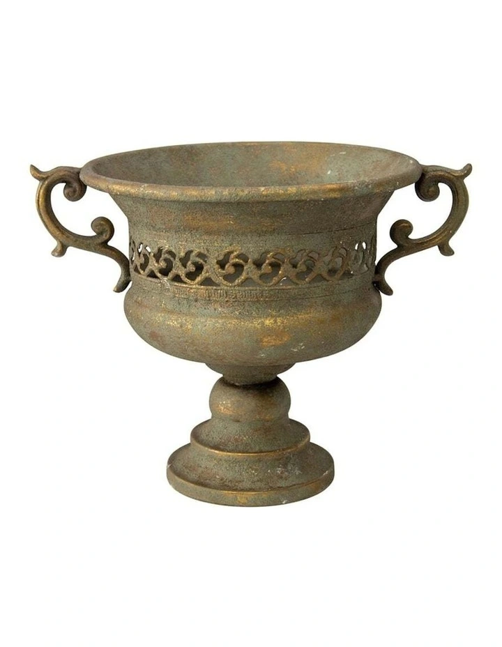 Metal Flower Pot 2-Handle Trophy Design Urn in Multi