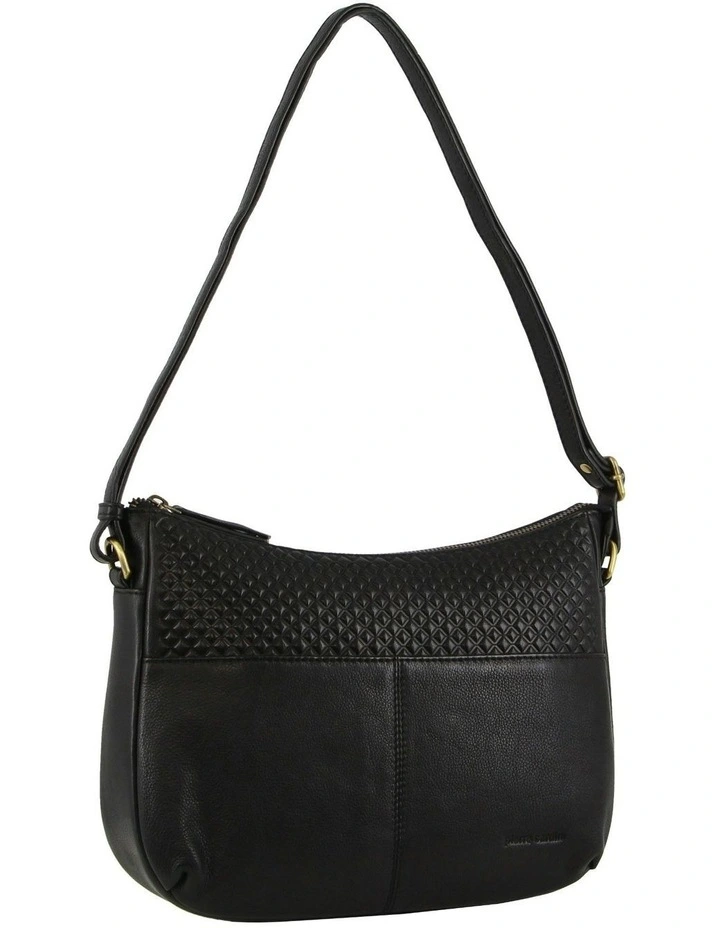 Leather Diamond Pattern Cross Body Bag in Black