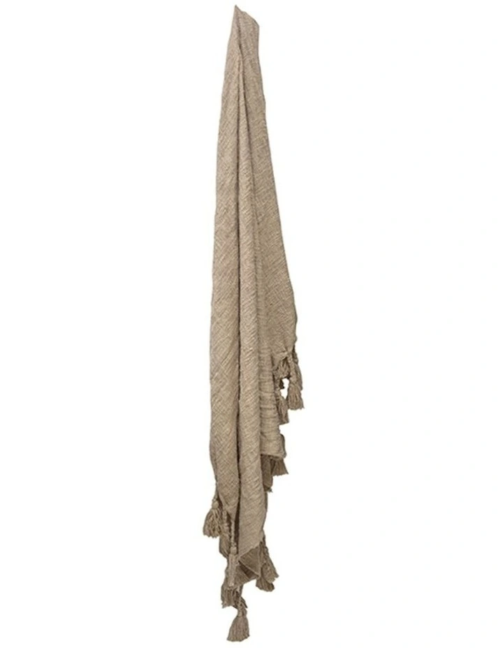 Neo With Giant Tassels Cotton Throw Blanket in Beige