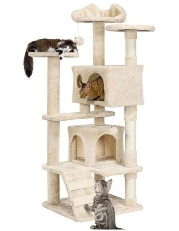 Plush Condo Cat Tree 118cm in Beige