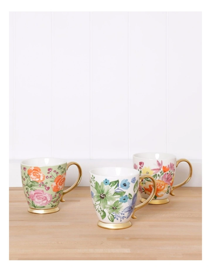 Tea Time Footed Mug Blue Floral in Multi
