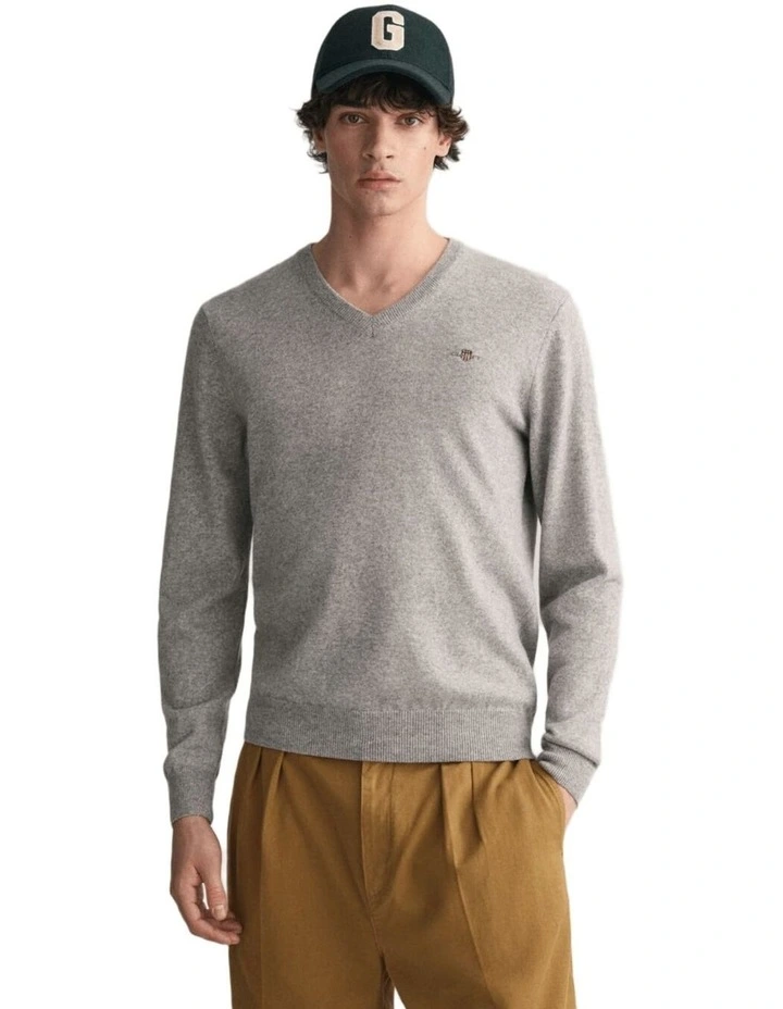 Superfine Lambswool V-Neck Sweater in Grey Melange