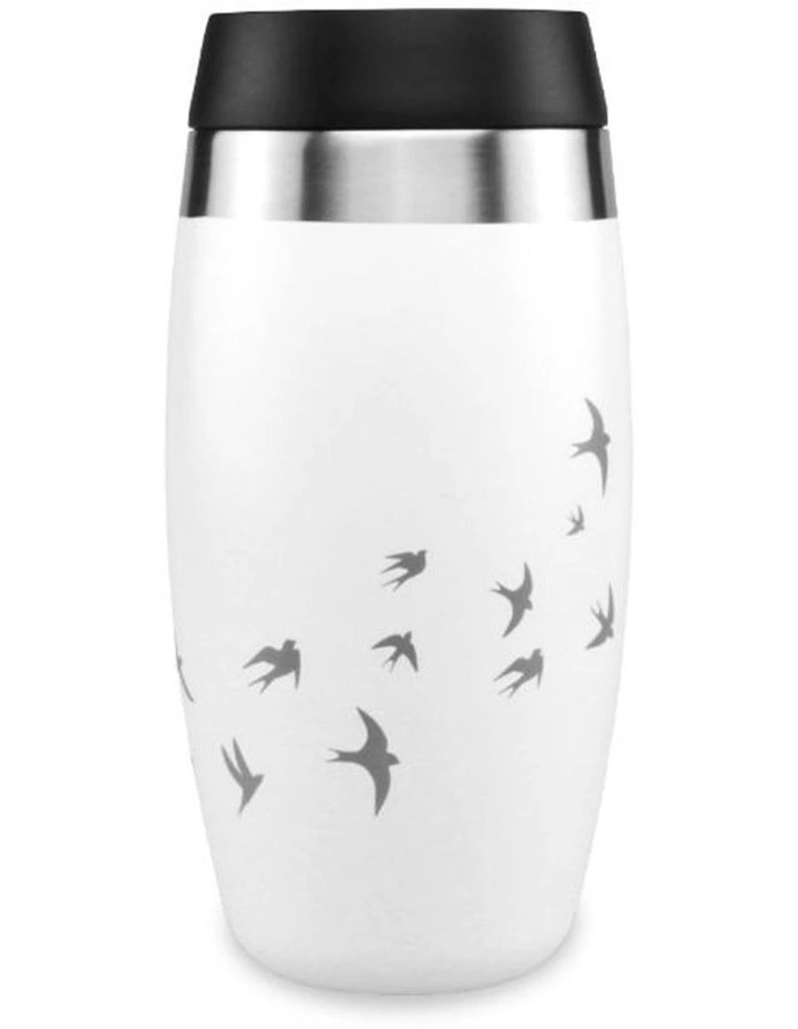 White Tumbler With Etched Swallows